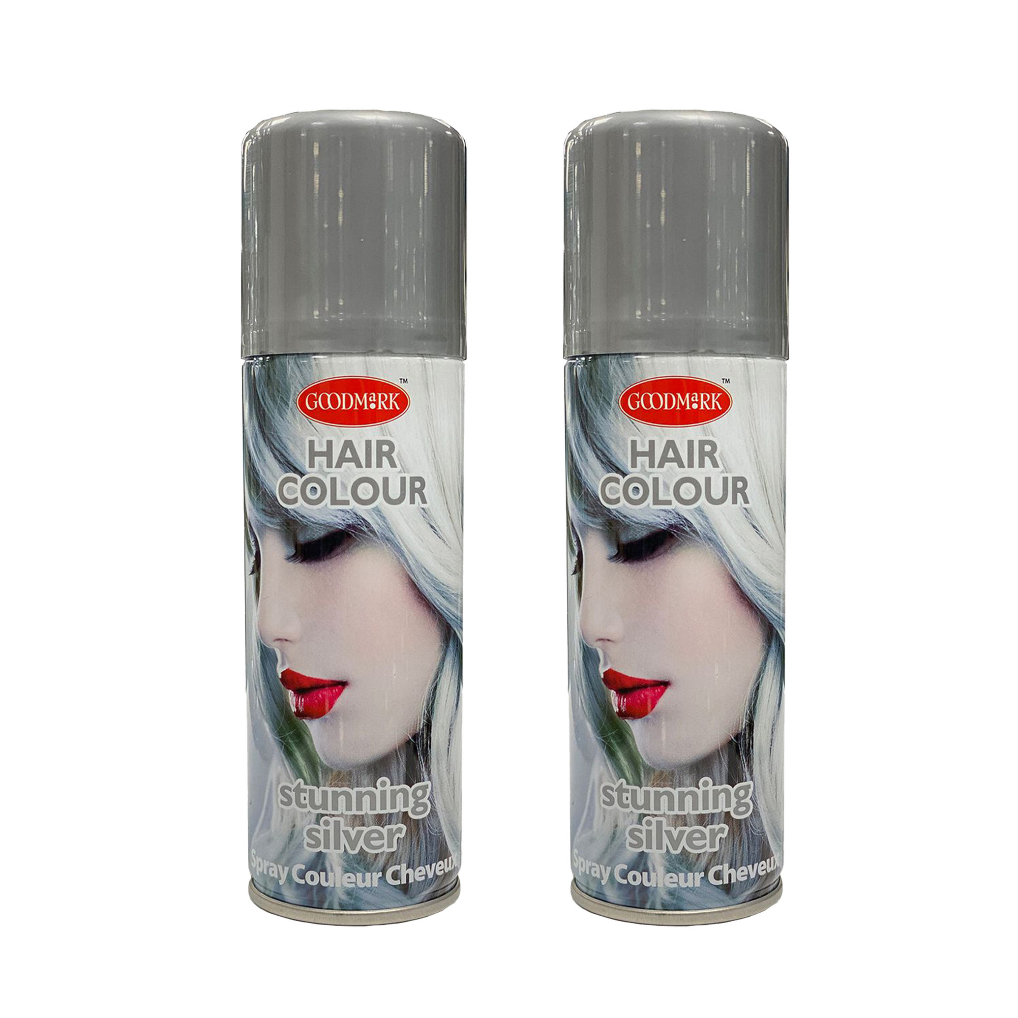 Haarspray of haarverf - 2x - kleur zilver - verkleed accessoires - 125 ml - volwassenen en kinderen -