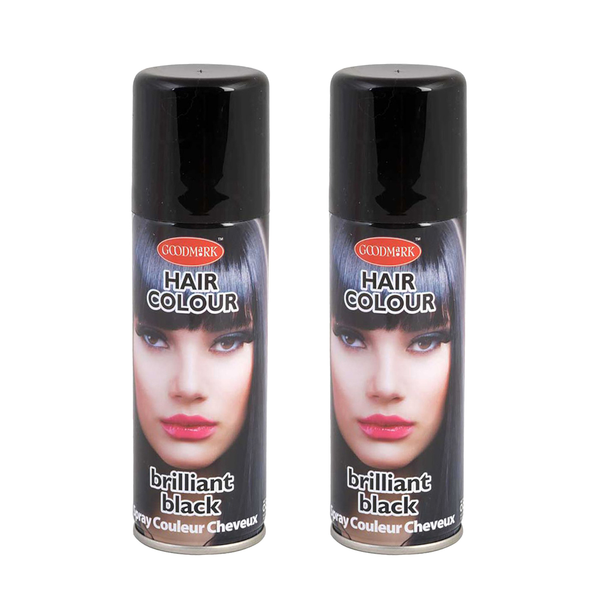 Haarspray of haarverf - 2x - kleur zwart - verkleed accessoires - 125 ml - volwassenen en kinderen -