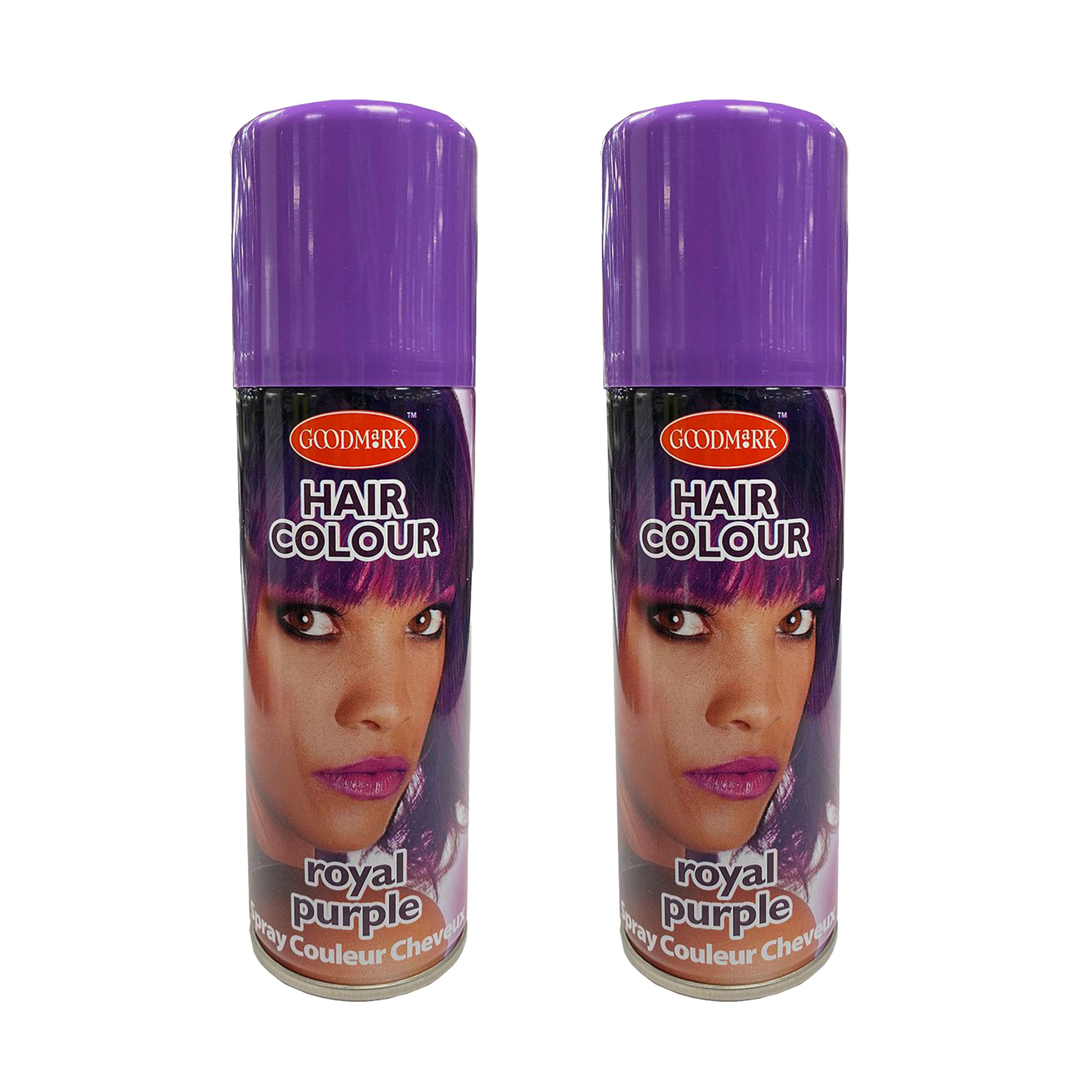 Haarspray of haarverf - 2x - kleur paars - verkleed accessoires - 125 ml - volwassenen en kinderen -