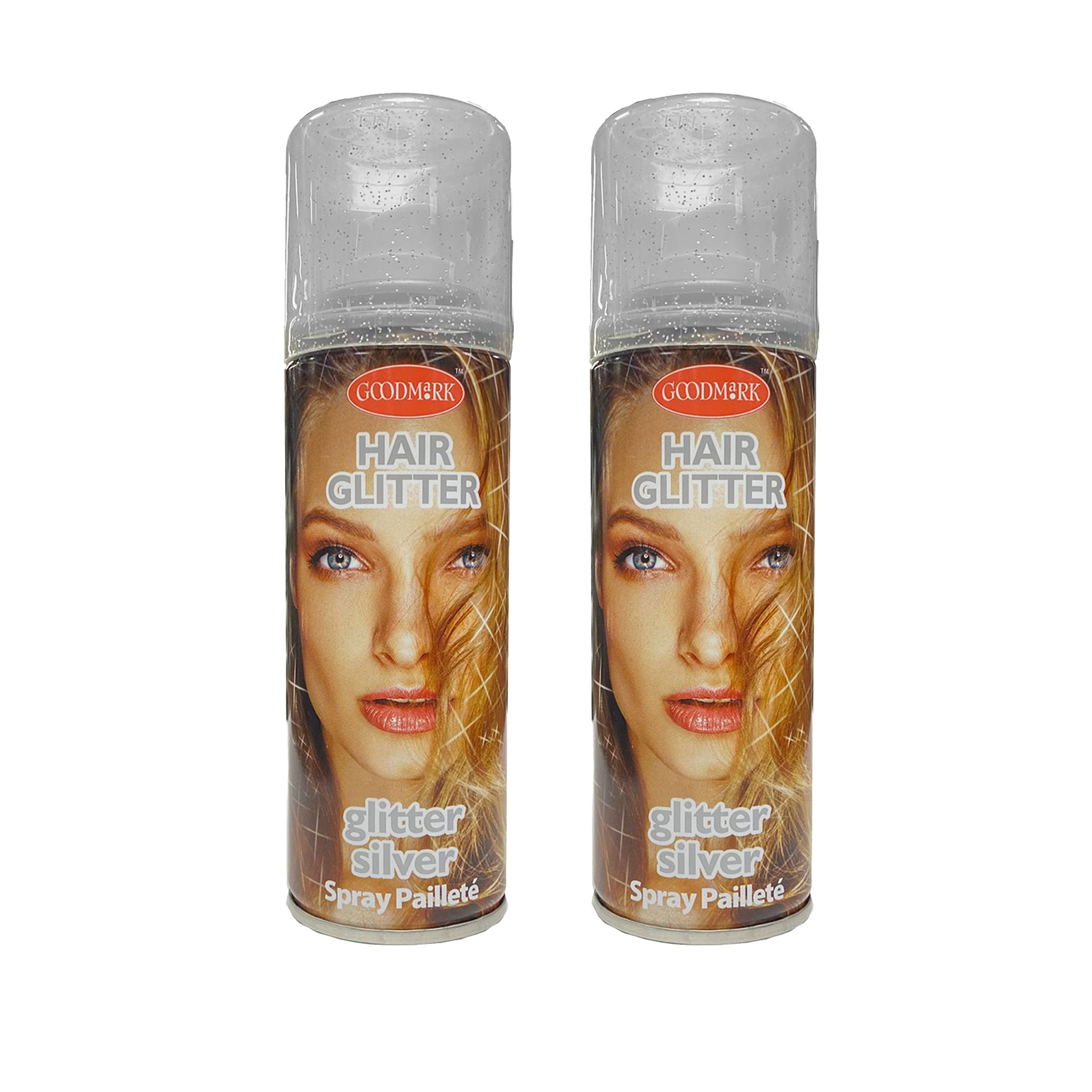Haarspray of haarverf - 2x - kleur zilver - verkleed accessoires - 125 ml - volwassenen en kinderen -