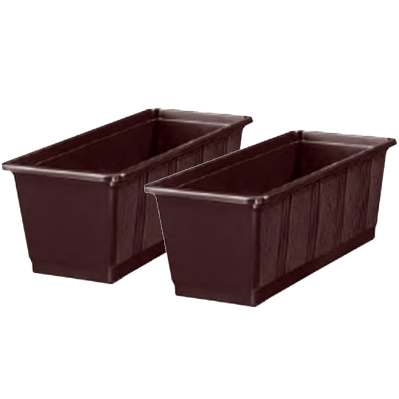 Plantenbak kunststof - 2x - donkerbruin - rechthoekig - 40 x 18 x 15 cm - balkonbak -