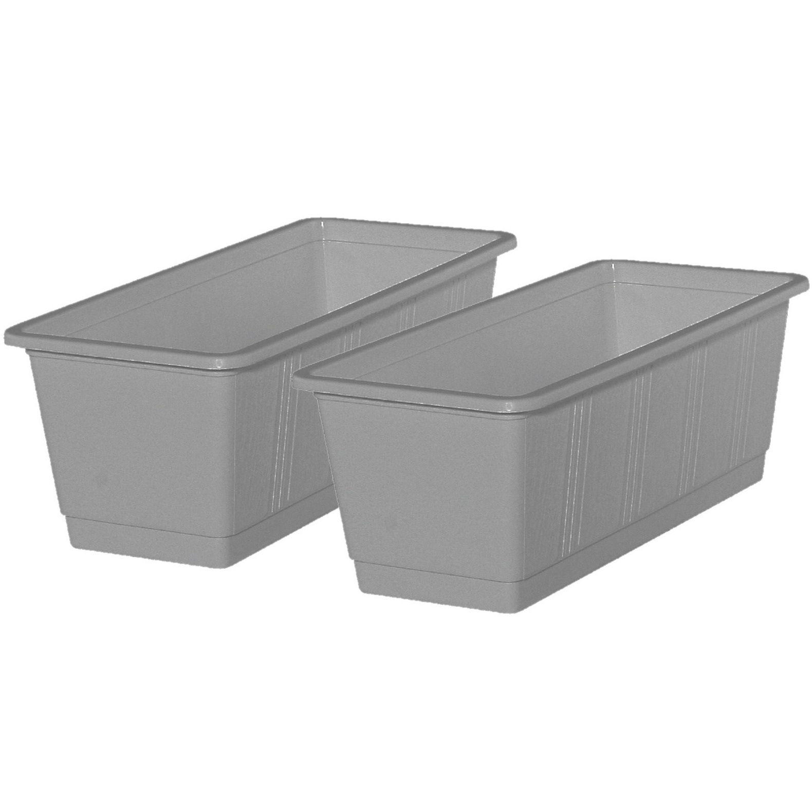 Plantenbak kunststof - 2x - lichtgrijs - rechthoekig - 40 x 18 x 15 cm - balkonbak -