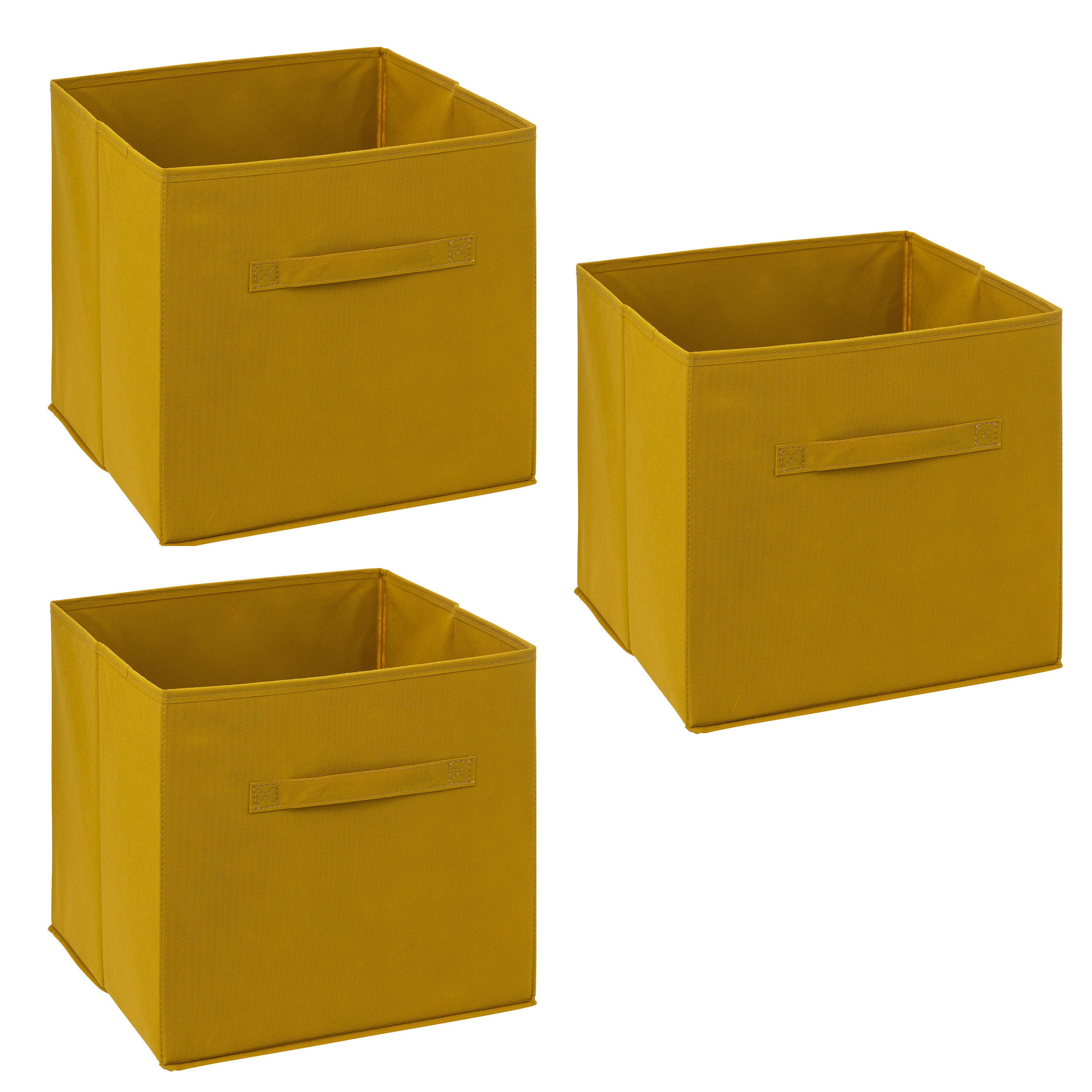Opbergmand/kastmandje - 3x - Mosterdgeel - 31 x 31 x 31 cm - 29 liter - Vakkenkast manden - Stof -