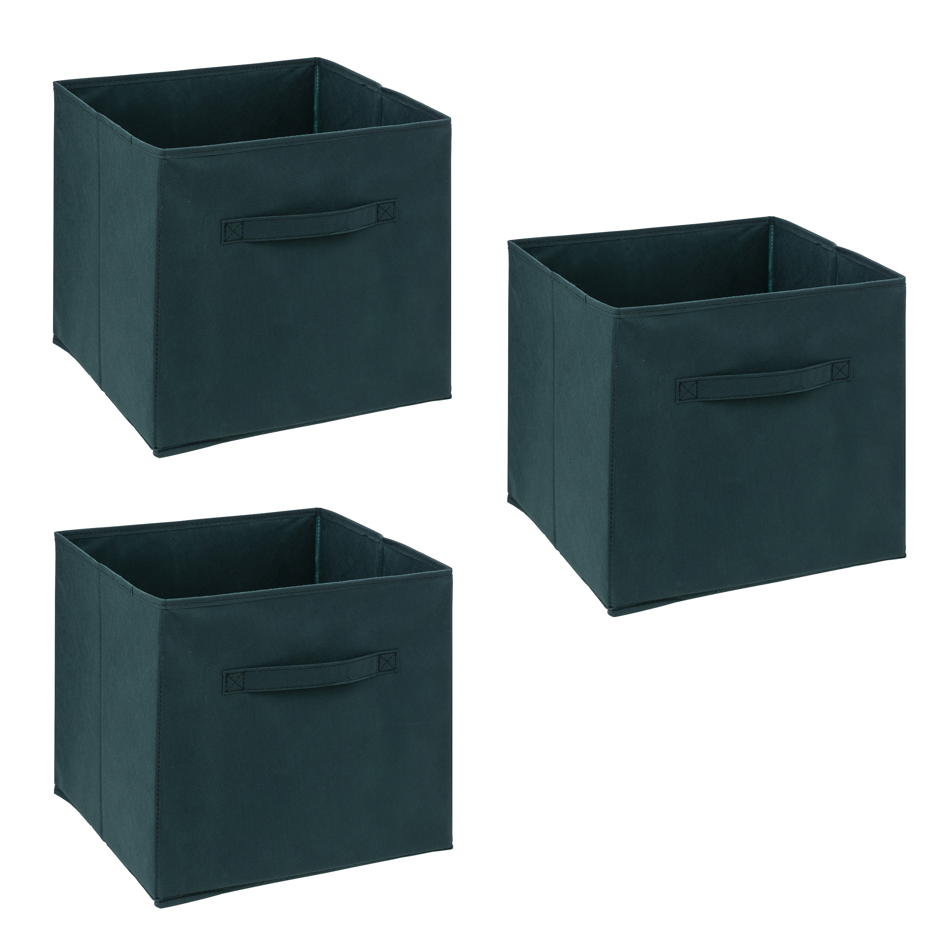 Opbergmand/kastmandje - 3x - Smaragd groen - 31 x 31 x 31 cm - 29 liter - Vakkenkast manden - Stof -