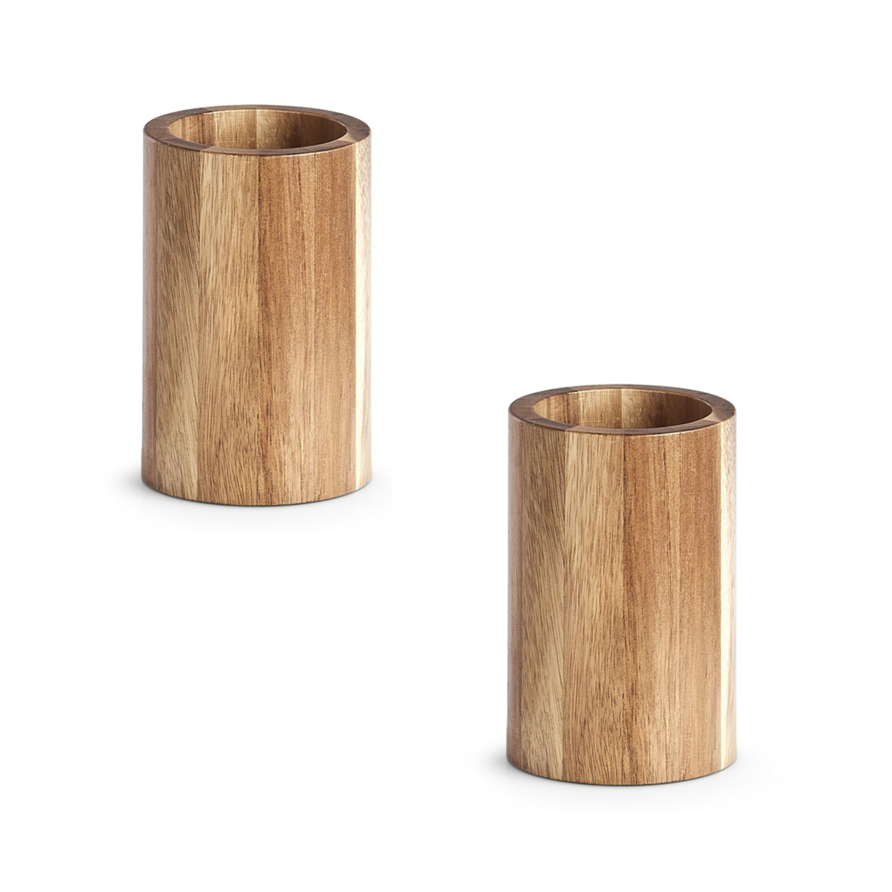 Badkamer beker/tandenborstel houder - 2x - naturel - acacia hout - 11 cm -