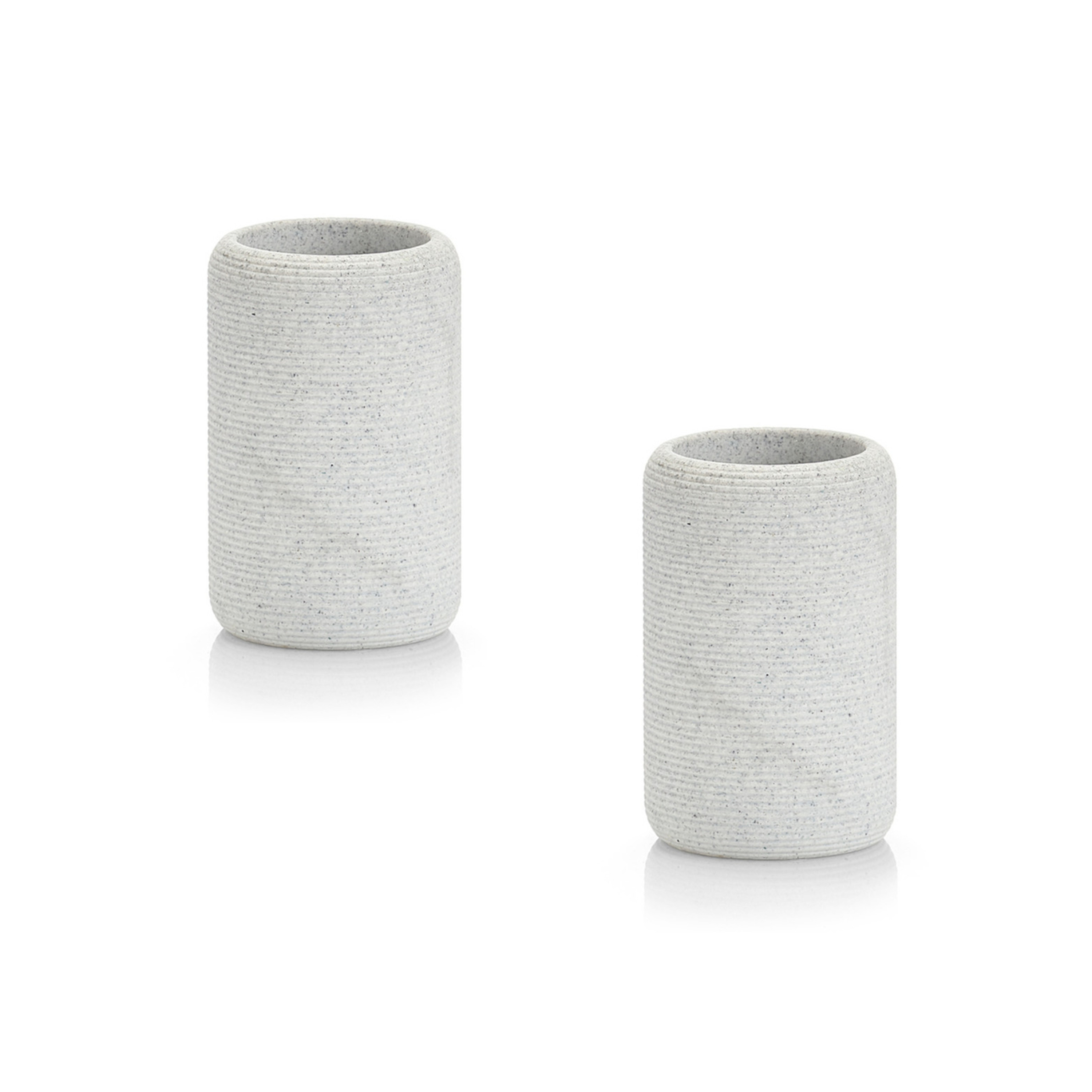 Badkamer beker/tandenborstel houder - 2x - lichtgrijs - kunststeen -11 cm -