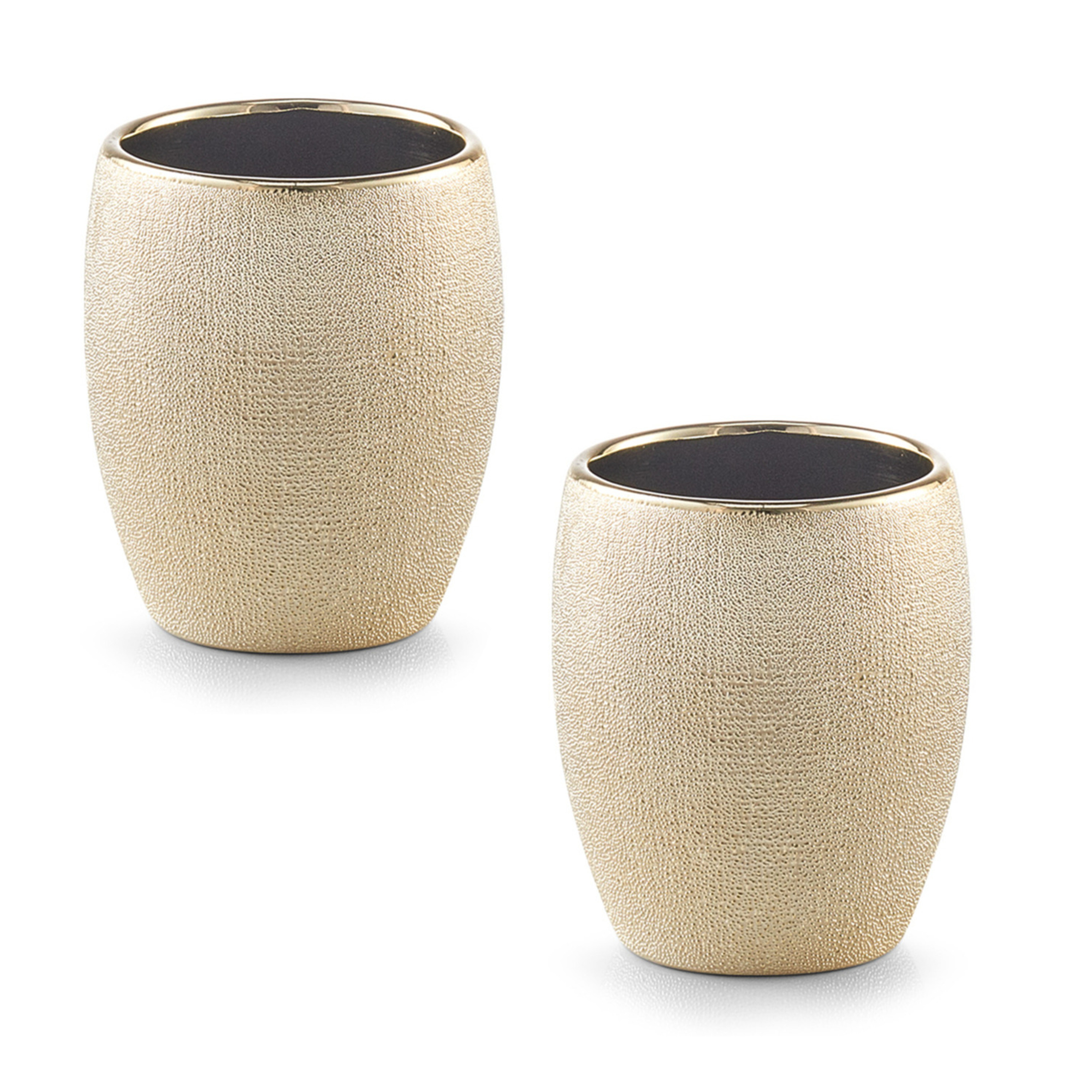 Tandenborstelhouder/badkamer beker - 2x - keramiek - goud glitter - D8 x H10 cm -