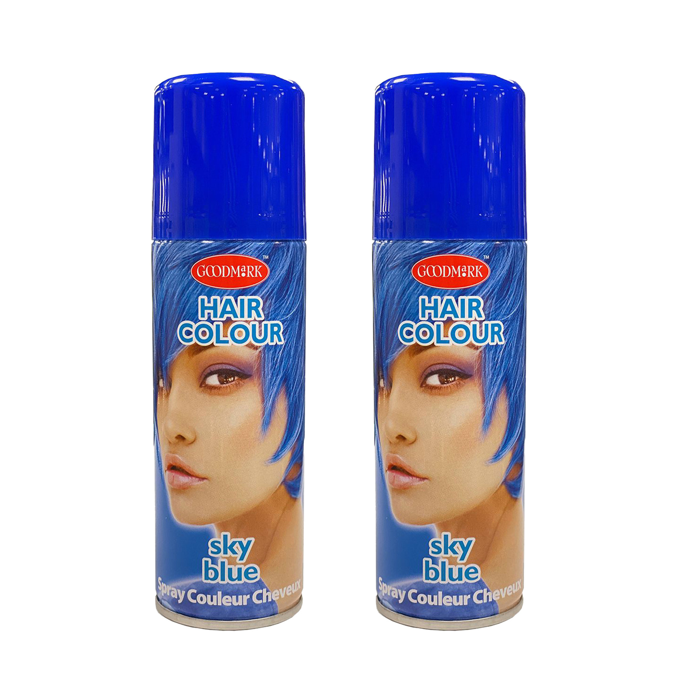 Haarspray of haarverf - 2x - kleur blauw - verkleed accessoires - 125 ml - volwassenen en kinderen -