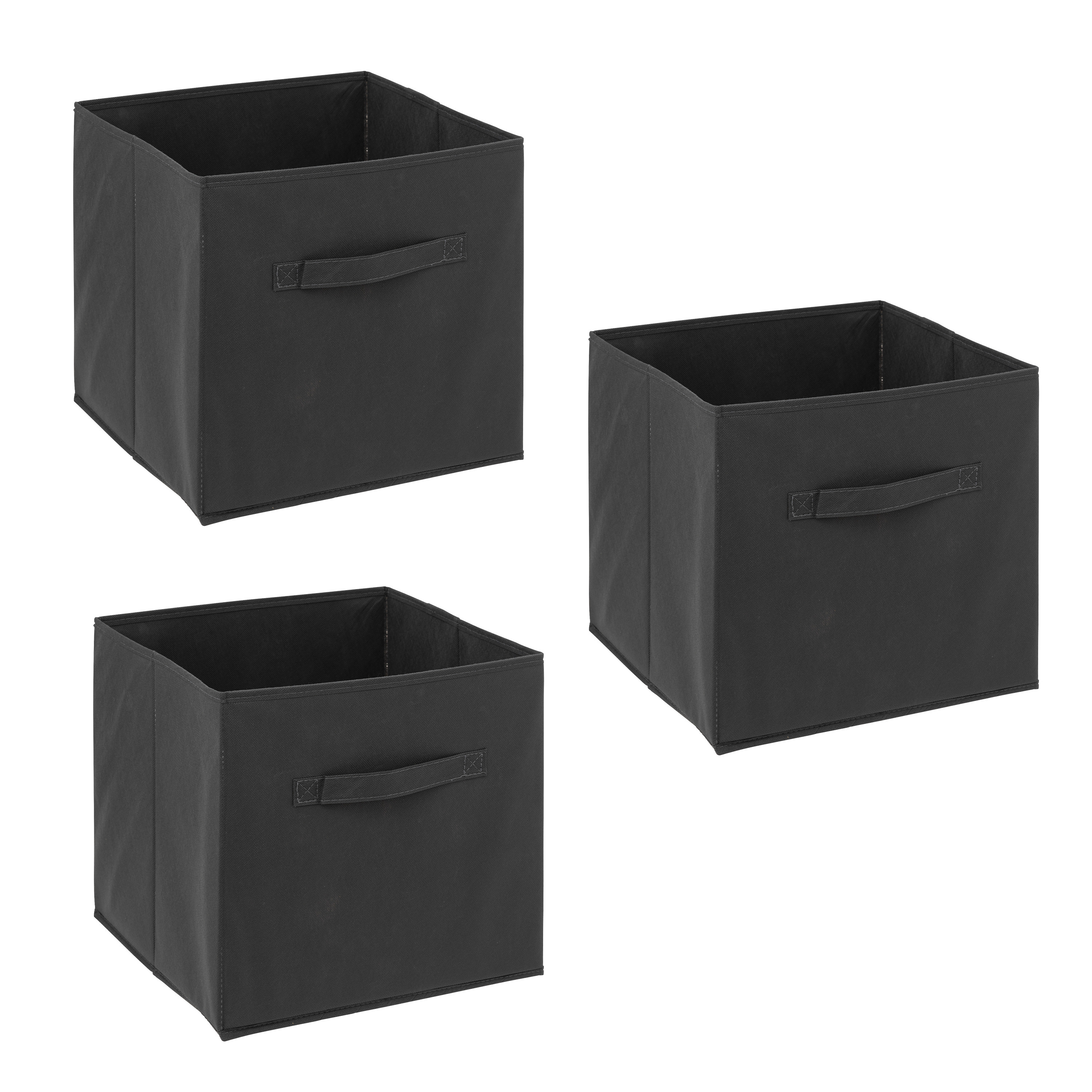 Opbergmand/kastmandje - 3x - Zwart - 31 x 31 x 31 cm - 29 liter - Vakkenkast manden - Stof -