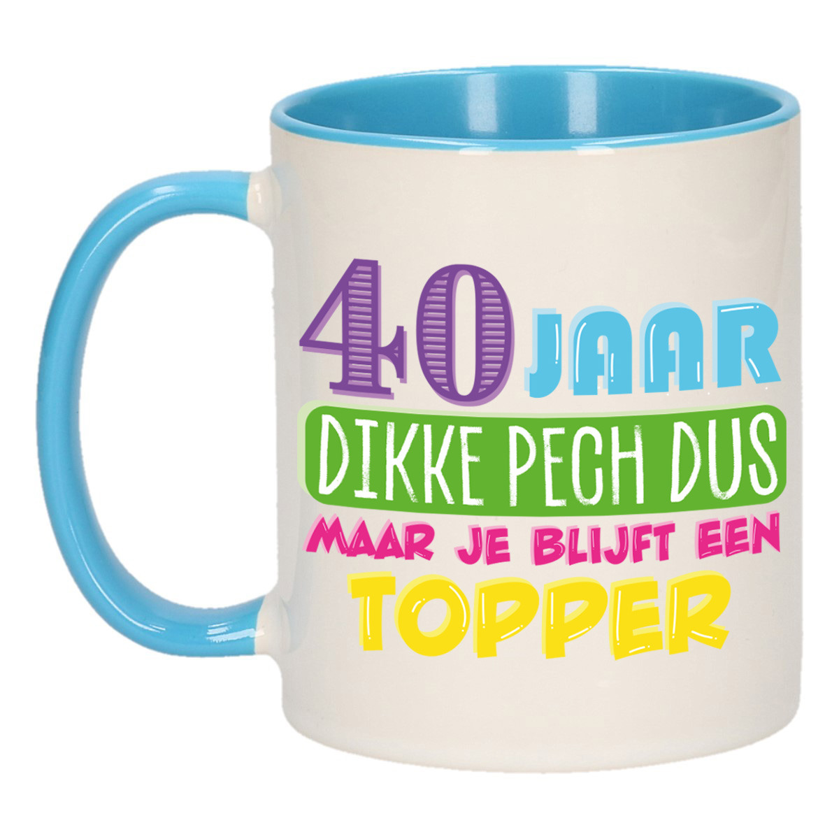 Verjaardag cadeau mok 40 jaar - blauw - dikke pech dus - 300 ml - keramiek -