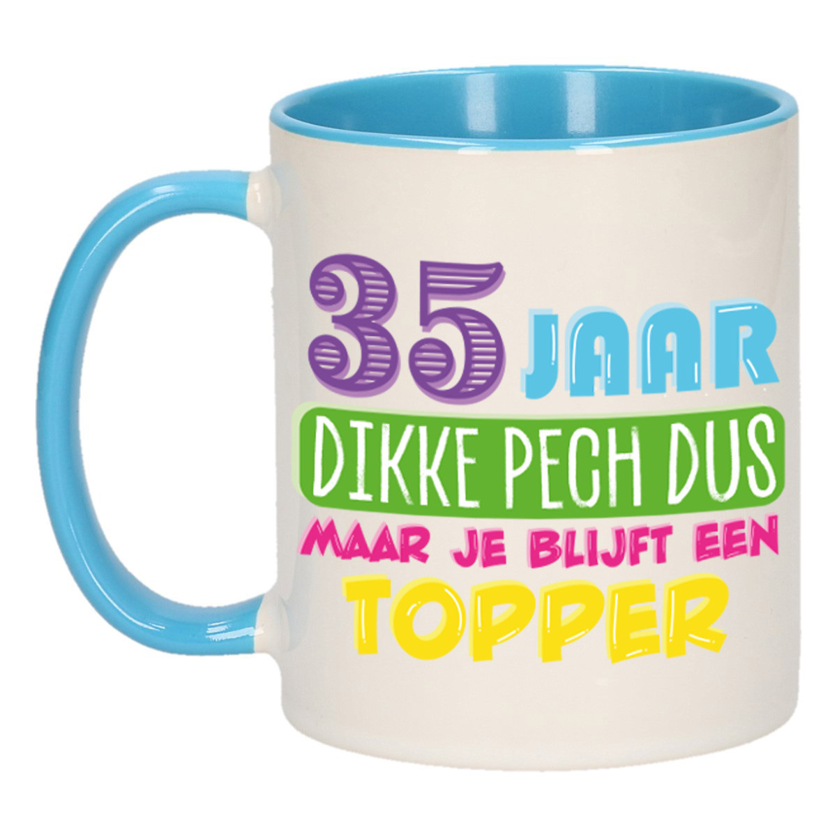 Verjaardag cadeau mok 35 jaar - blauw - dikke pech dus - 300 ml - keramiek -