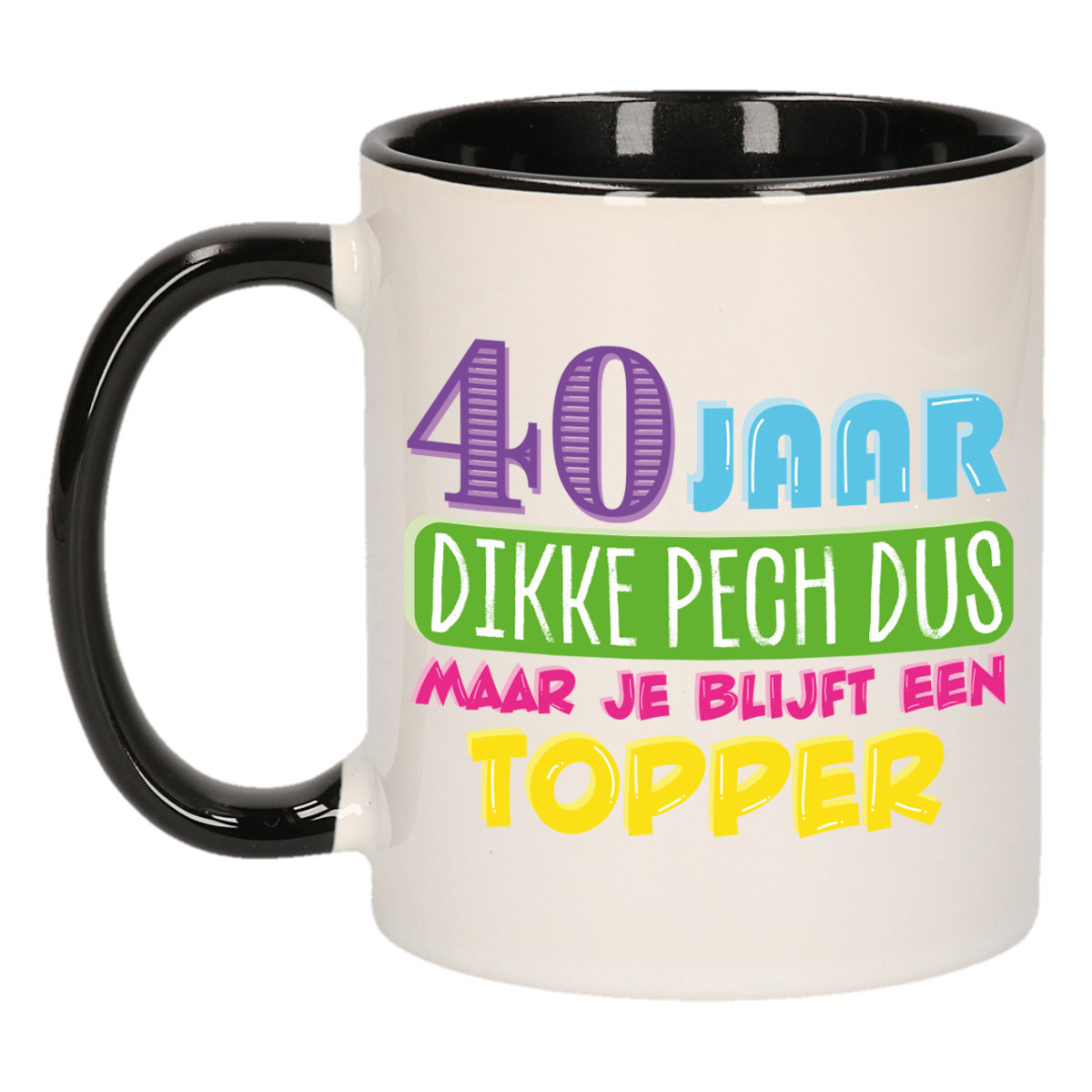 Verjaardag cadeau mok 40 jaar - zwart - dikke pech dus - 300 ml - keramiek -
