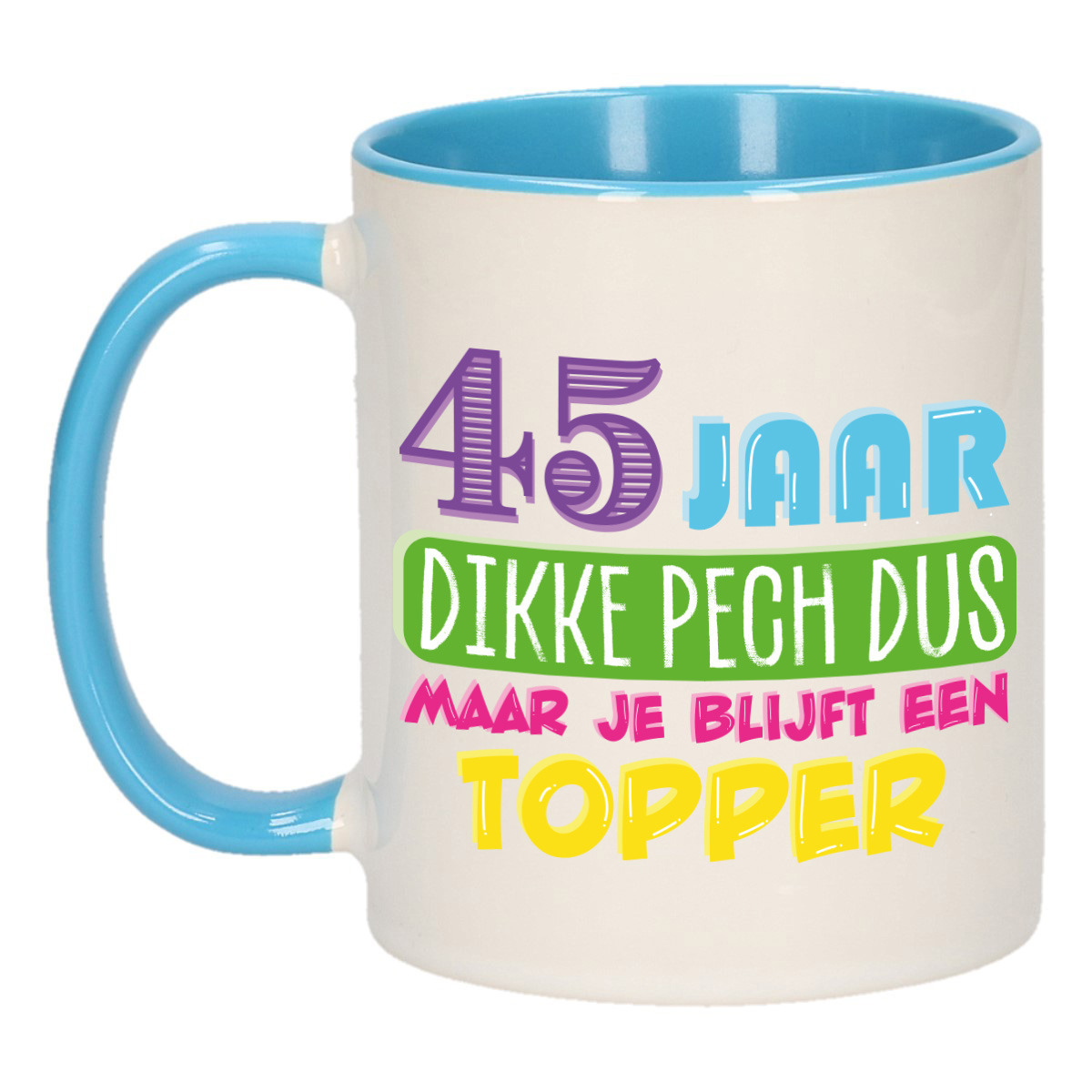 Verjaardag cadeau mok 45 jaar - blauw - dikke pech dus - 300 ml - keramiek -