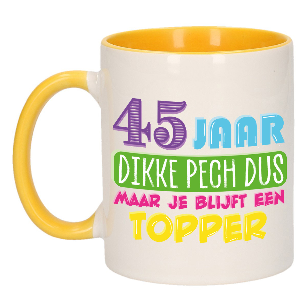 Verjaardag cadeau mok 45 jaar - geel - dikke pech dus - 300 ml - keramiek -