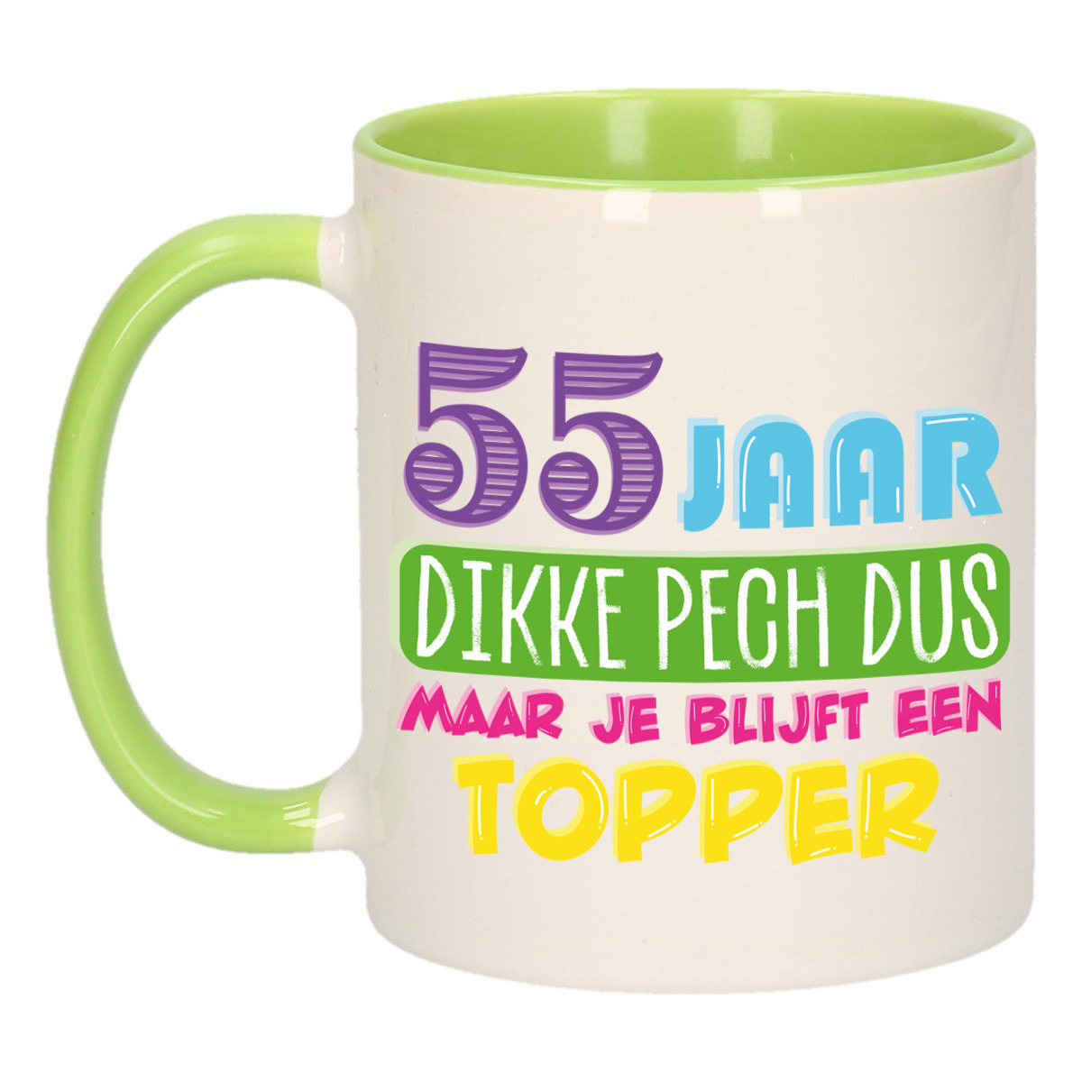Verjaardag cadeau mok 55 jaar - groen - dikke pech dus - 300 ml - Keramiek -