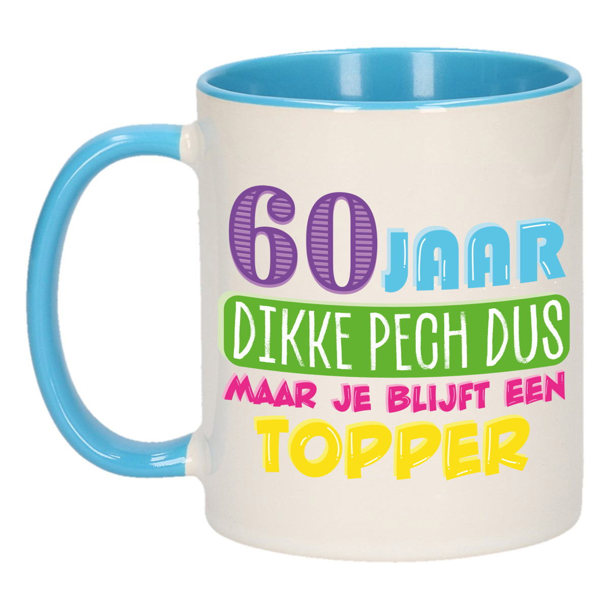 Verjaardag cadeau mok 60 jaar - blauw - dikke pech dus - 300 ml - keramiek -