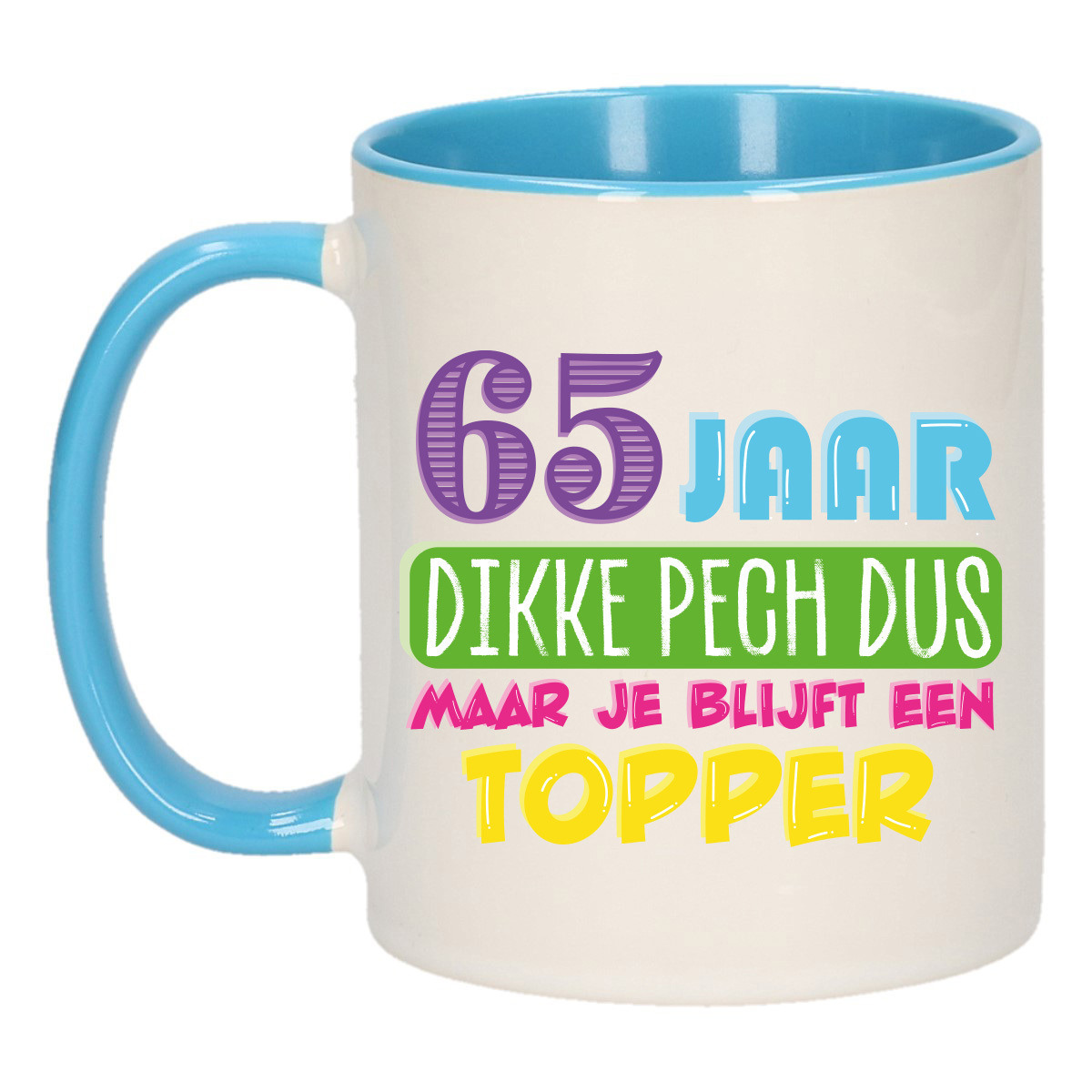 Verjaardag cadeau mok 65 jaar - blauw - dikke pech dus - 300 ml - keramiek -