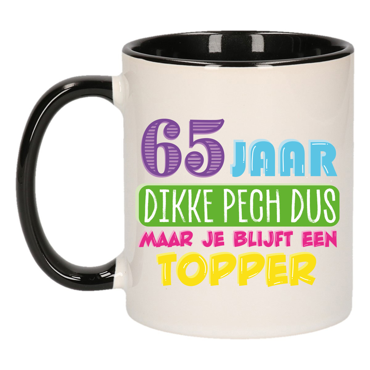 Verjaardag cadeau mok 65 jaar - zwart - dikke pech dus - 300 ml - Keramiek -