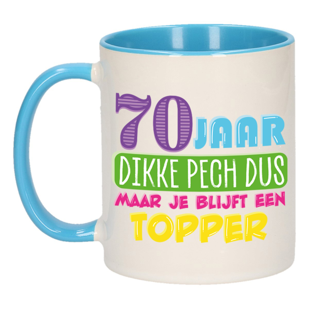 Verjaardag cadeau mok 70 jaar - blauw - dikke pech dus - 300 ml - keramiek -