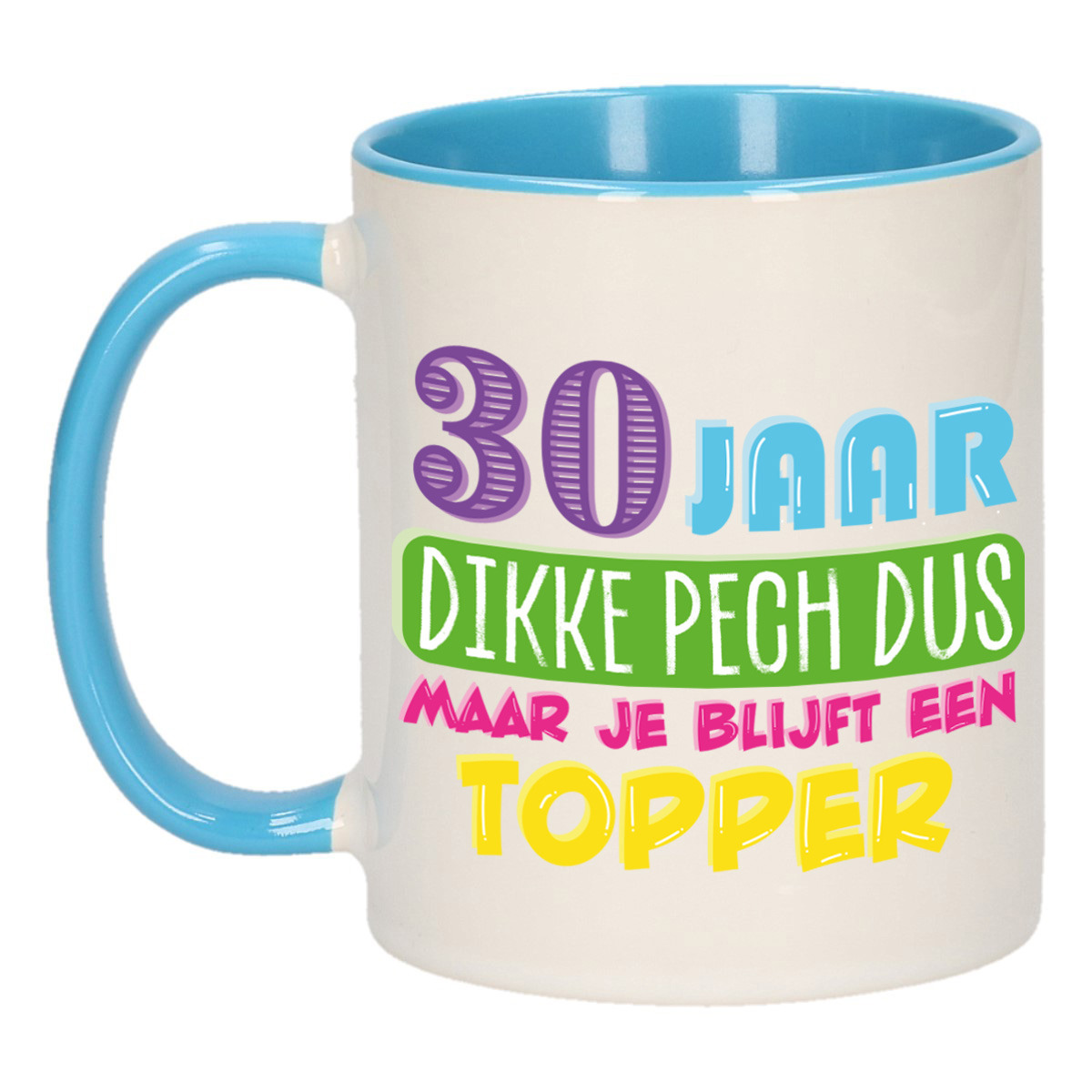 Verjaardag cadeau mok 30 jaar - blauw - dikke pech dus - 300 ml - keramiek -