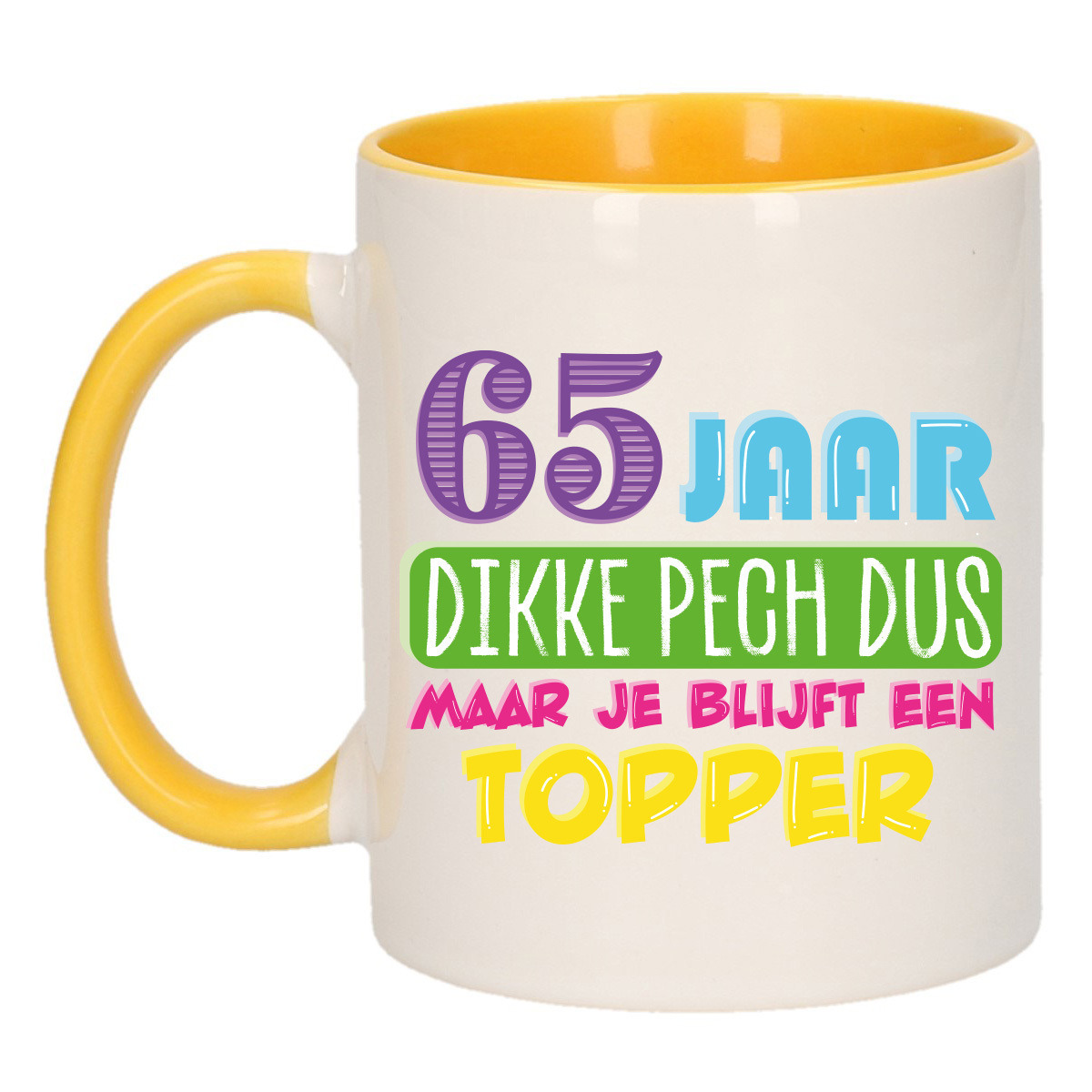 Verjaardag cadeau mok 65 jaar - geel - dikke pech dus - 300 ml - Keramiek -