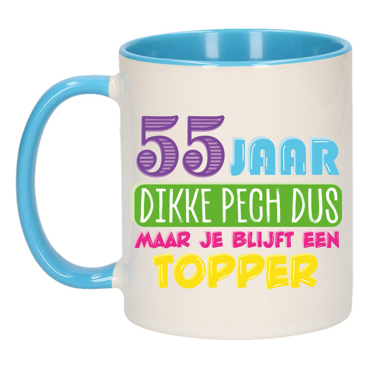 Verjaardag cadeau mok 55 jaar - blauw - dikke pech dus - 300 ml - keramiek -