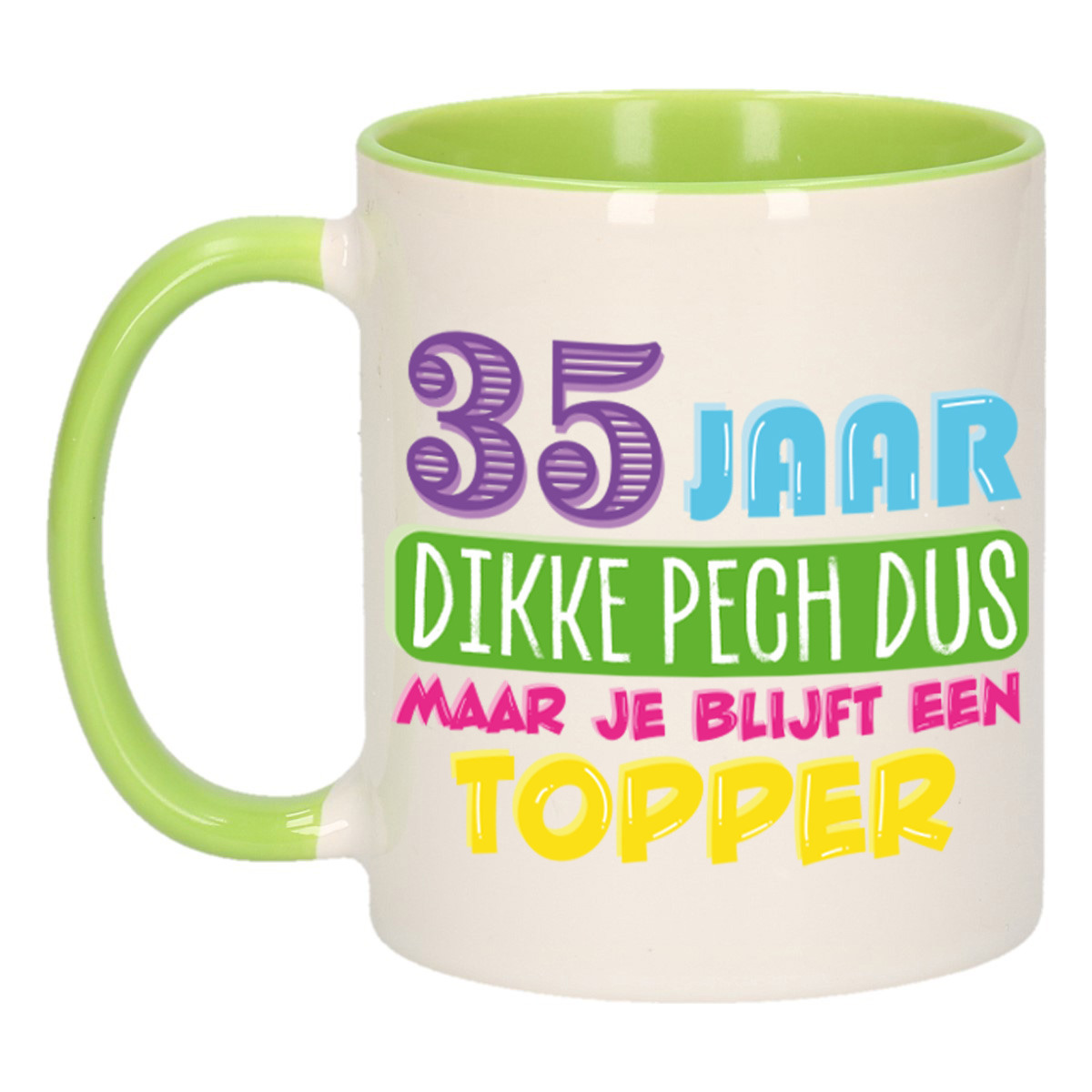 Verjaardag cadeau mok 35 jaar - groen - dikke pech dus - 300 ml - keramiek -