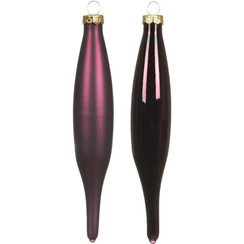Decoris kerstbal pegels - 6x - aubergine paars - D15 cm - glas - kersthangers - ijspegels -