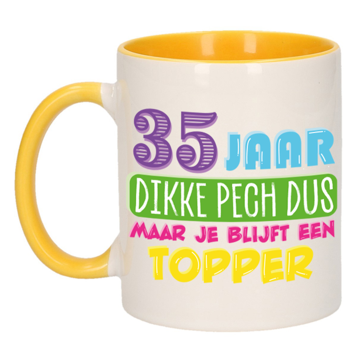 Verjaardag cadeau mok 35 jaar - geel - dikke pech dus - 300 ml - keramiek -