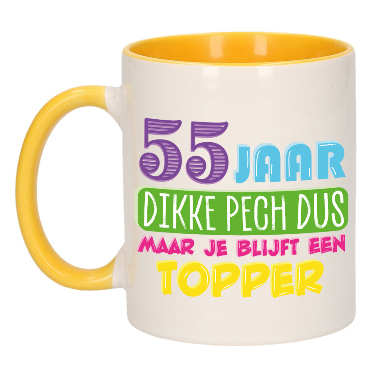 Verjaardag cadeau mok 55 jaar - geel - dikke pech dus - 300 ml - Keramiek -