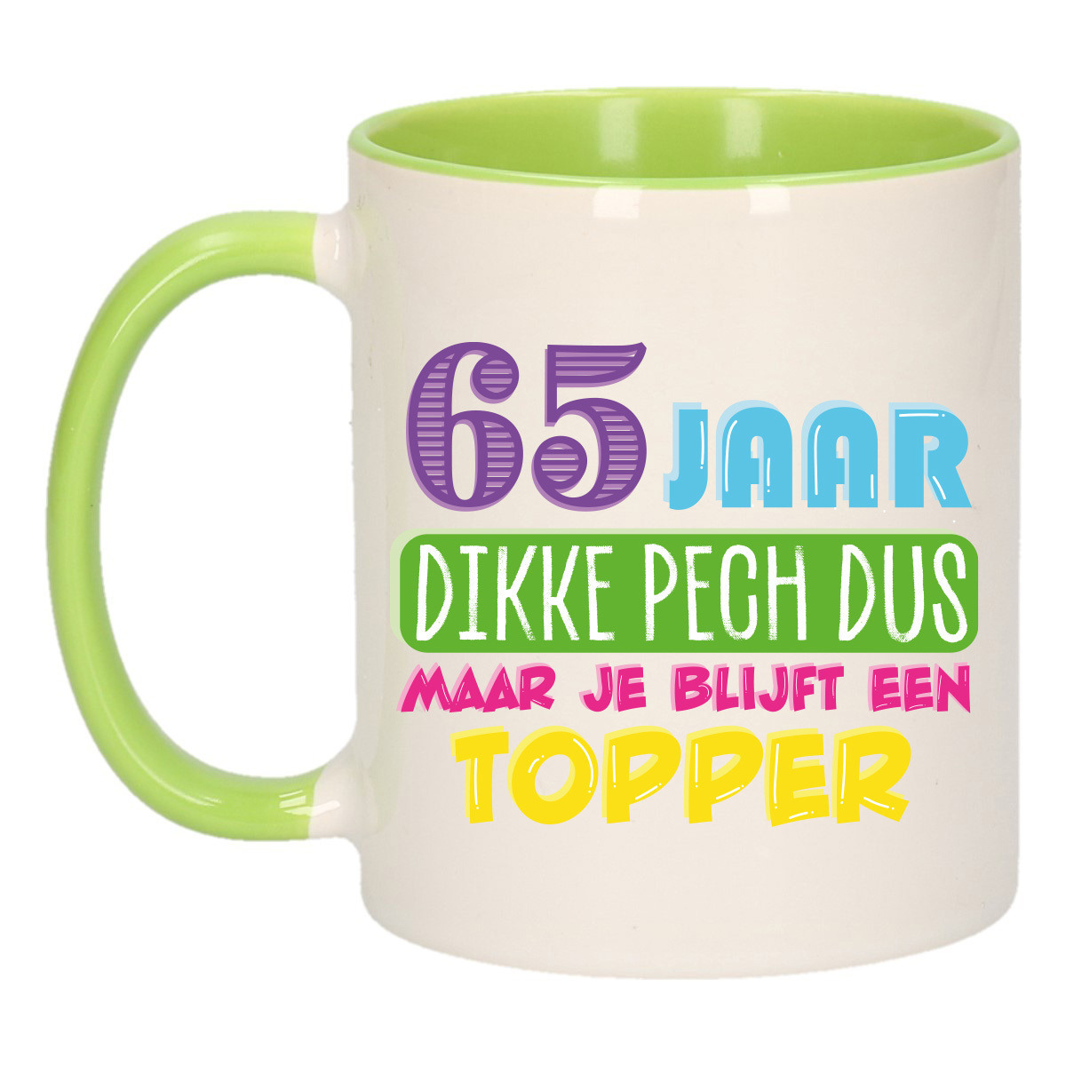 Verjaardag cadeau mok 65 jaar - groen - dikke pech dus - 300 ml - Keramiek -