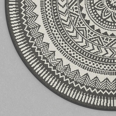 Vloerkleed Oruro print - zwart - Ø120 cm - Leen Bakker