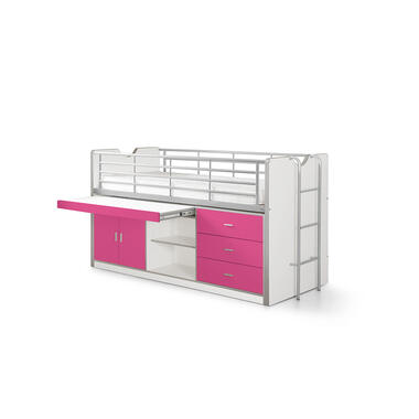 Vipack halfhoogslaper Bonny met uitschuifbaar bureau - fuchsia - 116x96x207 cm - Leen Bakker