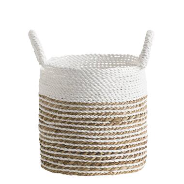 Mand Bologna - naturel/wit - 30xØ28 cm - Leen Bakker