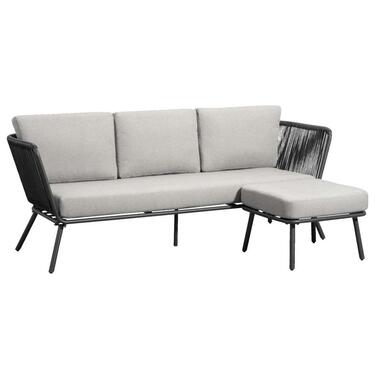 Loungebank Almeria 3-zits met hocker - antraciet - Leen Bakker