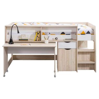 Halfhoogslaper Tempo - eiken/wit - 90x200 cm - Leen Bakker