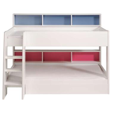Stapelbed Leo - wit/blauw/roze - 90x200 cm - Leen Bakker