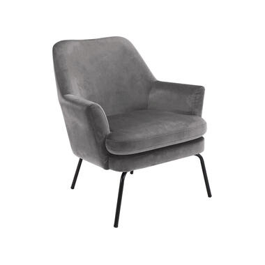 Relaxfauteuil Ulla - fluweel - donkergrijs - Leen Bakker