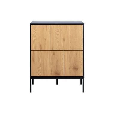 Dressoir Avola 4 deurs - zwart/eiken - 103x80x40 cm - Leen Bakker