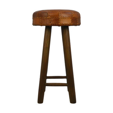 HSM Collection barkruk Jari - patchwork leder - cognac - Leen Bakker
