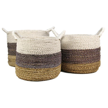 HSM Collection mandenset Lara (3 stuks) - naturel/paars/wit - Ø36x30 cm - Leen Bakker