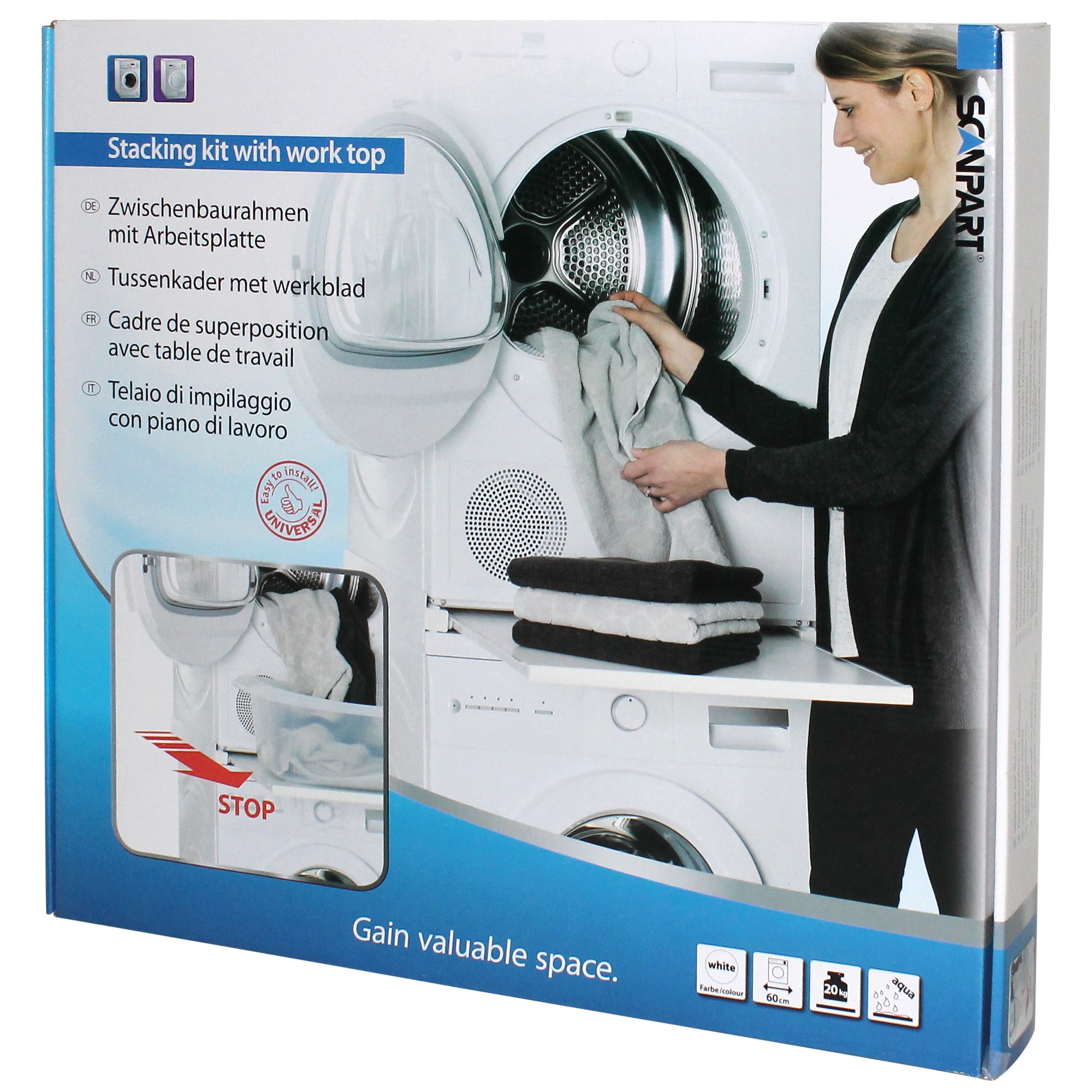 Scanpart tussenkader voor wasmachine en droger met werkblad Wasmachine accessoire Wit