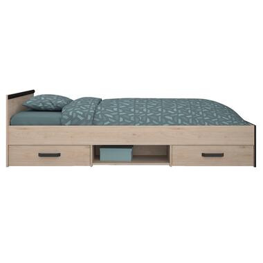 Bed Natan incl. lades - eiken/zwart - 90x200 cm - Leen Bakker