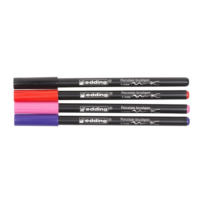 Edding porseleinstiften - set van 4 - zwart/rood/paars/roze