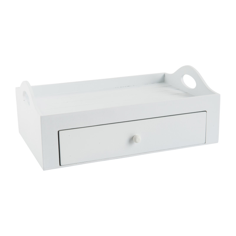 Theekistje+dienblad - wit - 30x20x11,5 cm