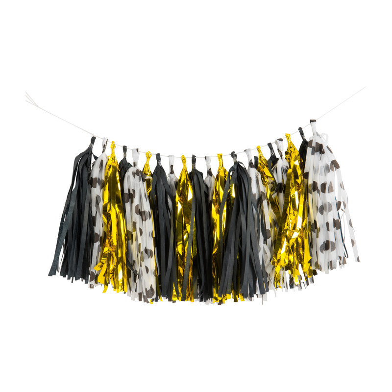 Slinger tassel - zwart/wit/goud - 2,5 meter