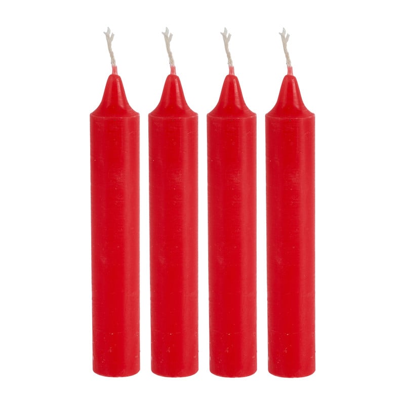 Dinerkaarsen rustiek kort - rood - set van 4