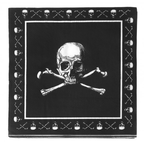 Piraten thema servetten - 16x - zwart - met doodshoofd - 33 x 33 cm -
