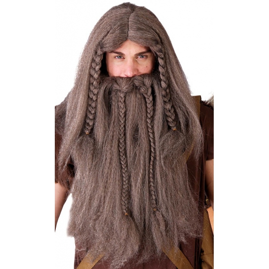Viking verkleed pruik met baard - bruin - lang haar - carnaval thema accessoires -