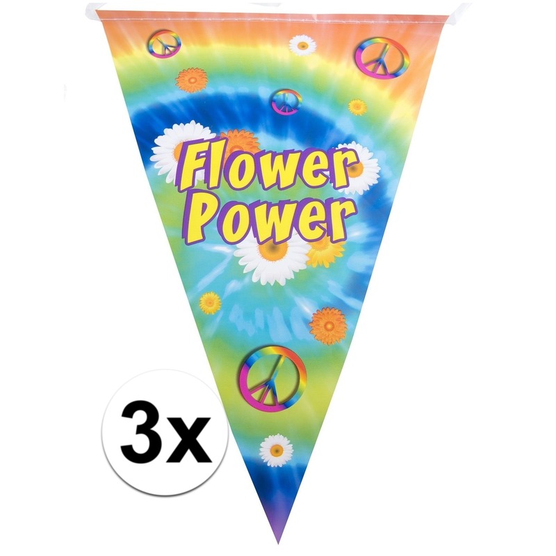 3x Vlaggenlijnen flower power hippie feest decoratie 5 meter -